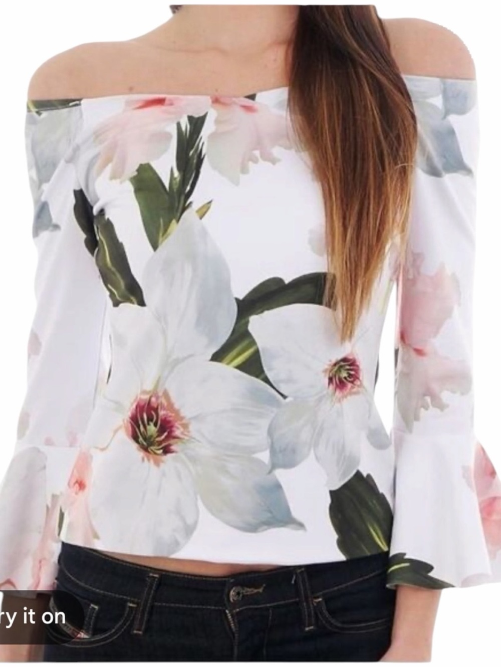 Ted Baker Veleita Chatsworth Bloom Bell Sleeve Top Size 5
